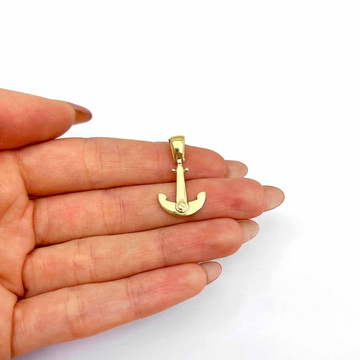14K Yellow Gold Small Anchor Charm Pendant 0.7"
