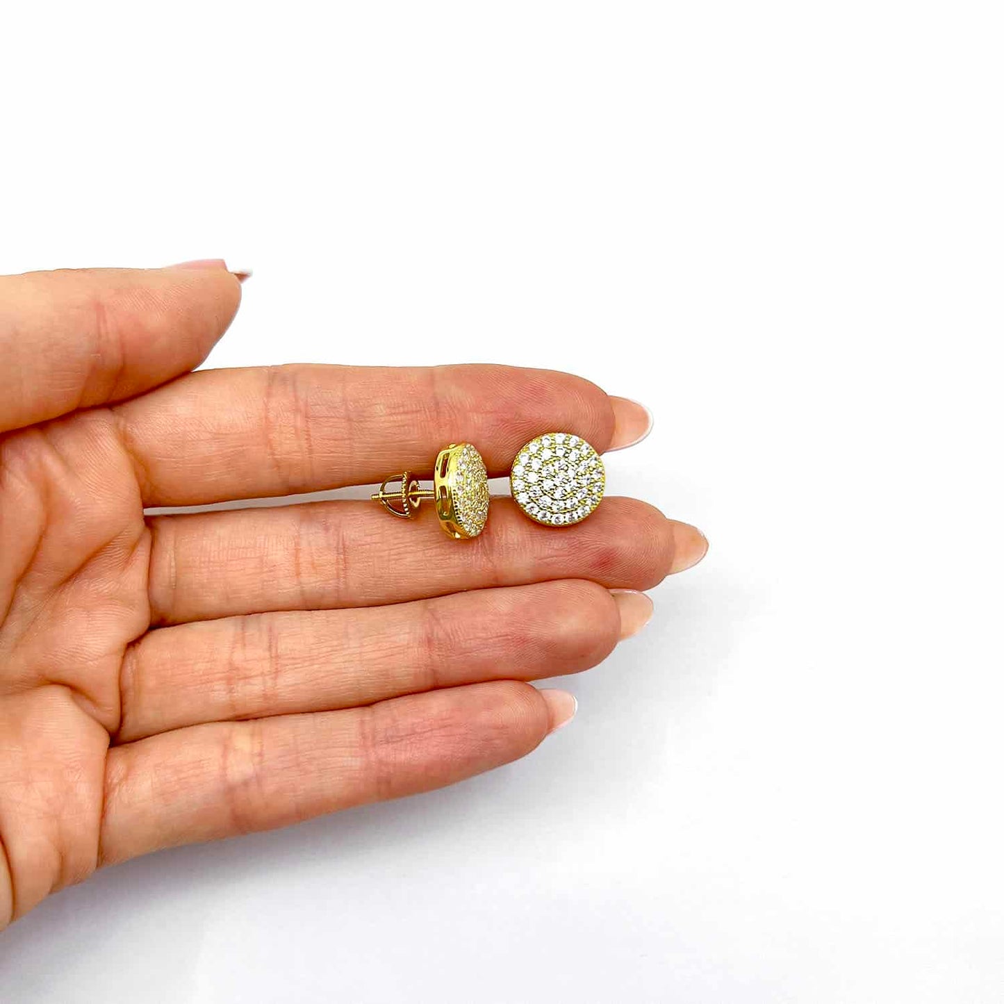 Sterling Silver CZ Pave Round Screw Back Stud Earrings 12mm