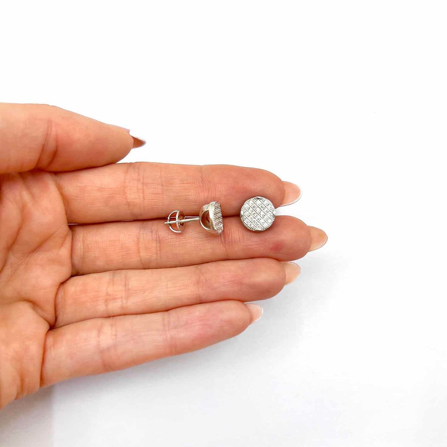 Sterling Silver CZ Round Screw Back Stud Earrings 10mm