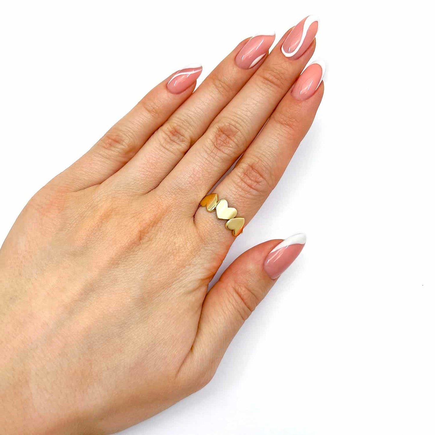 14K Real Gold Yellow Band Friendship Hearts Ring