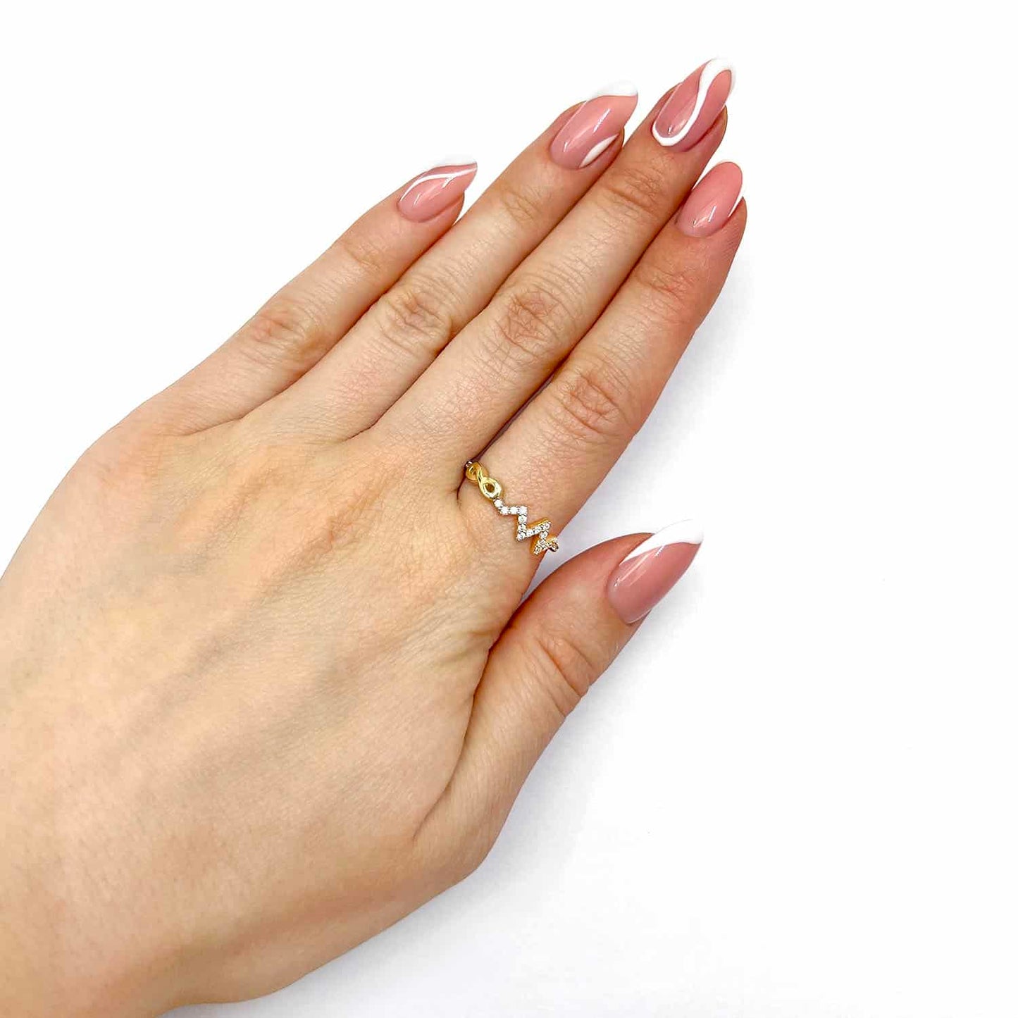 14K Yellow Gold CZ Heartbeat Infinity Friendship Ring