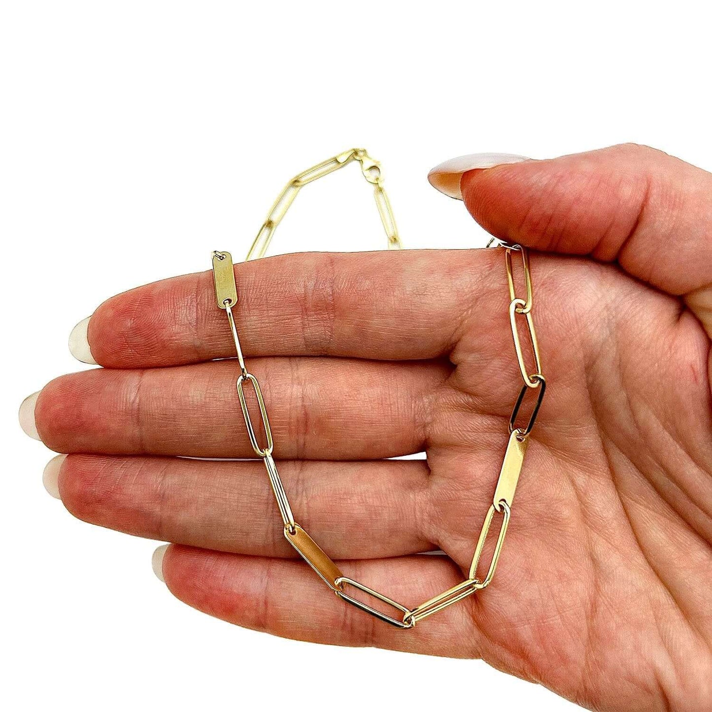14K Yellow Gold 3.5mm Paperclip Bar Chain Necklace 18"