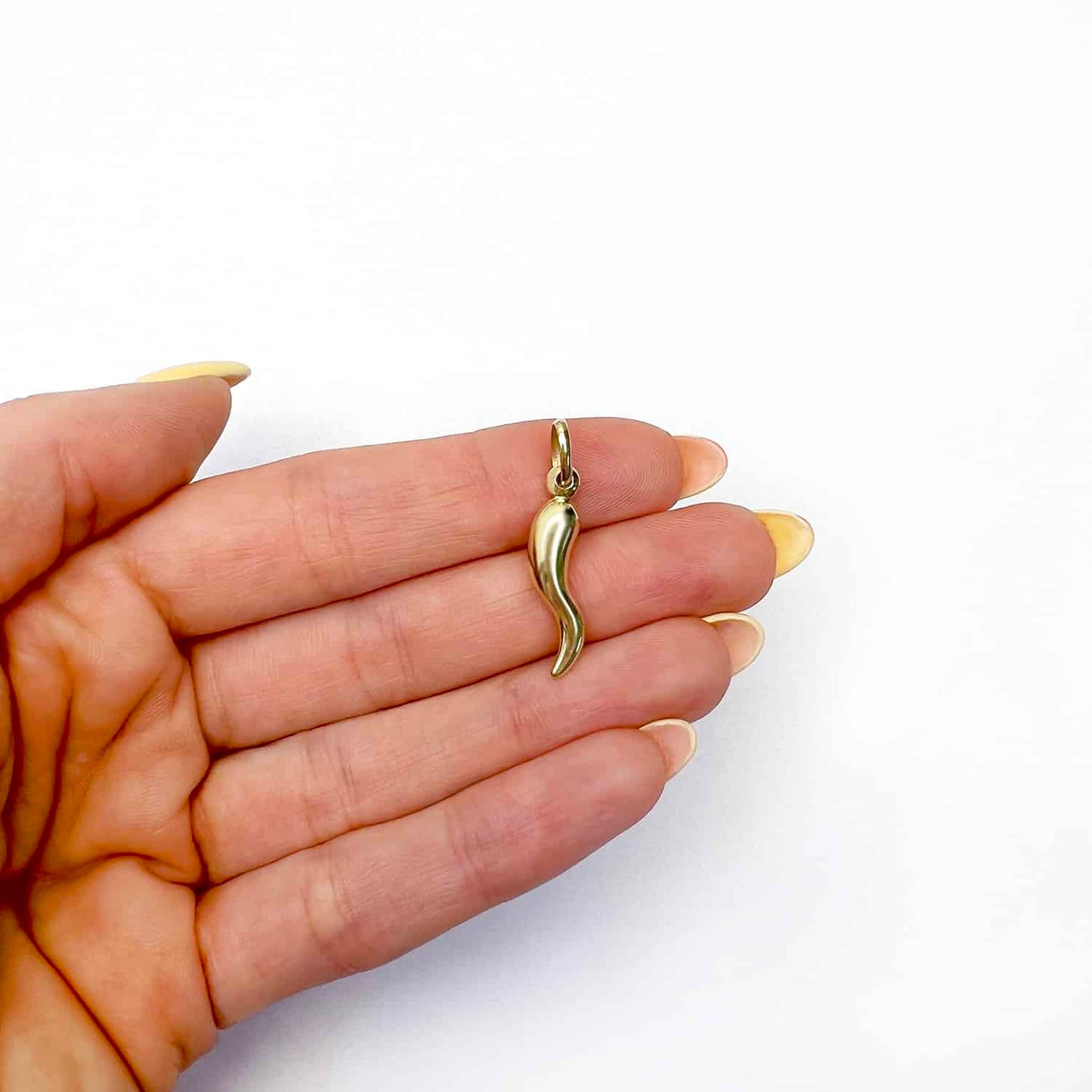 10K Real Gold Italian Horn Charm Pendant 1.1"-2"