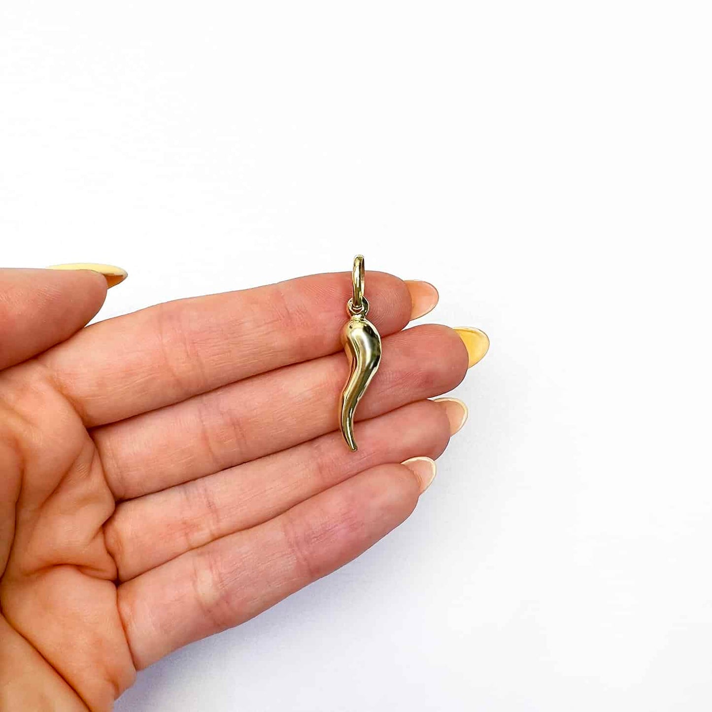 10K Real Gold Italian Horn Charm Pendant 1.1"-2"