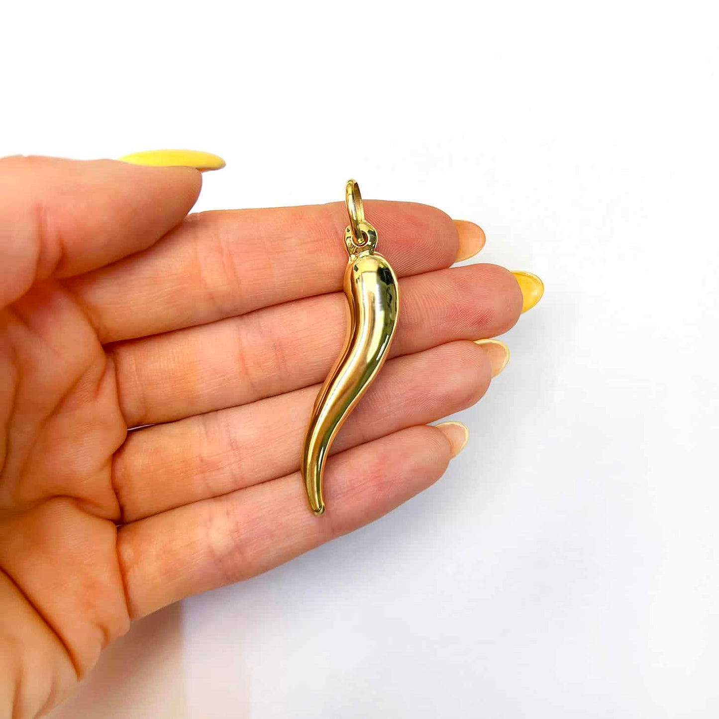10K Real Gold Italian Horn Charm Pendant 1.1"-2"