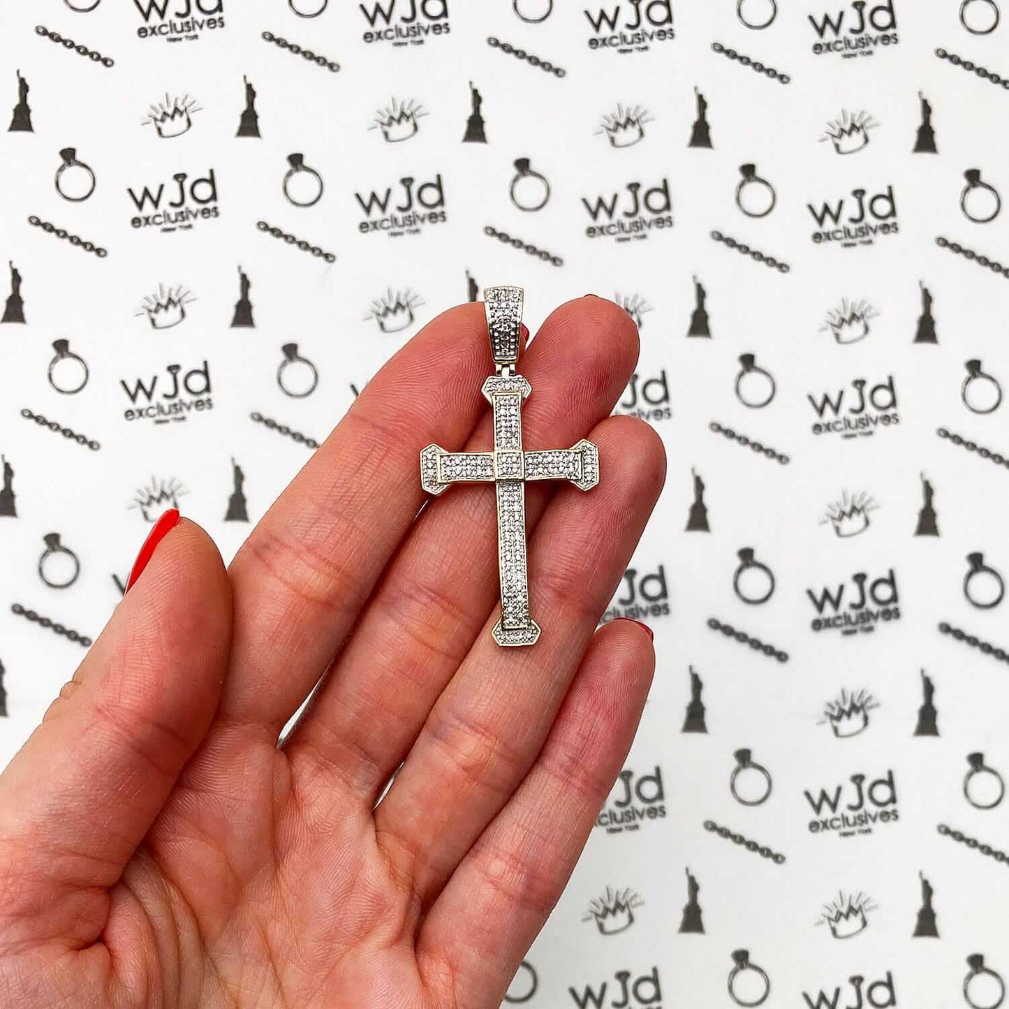 0.36CTW Natural Diamond Cross Pendant 10K Yellow Gold 1.75"