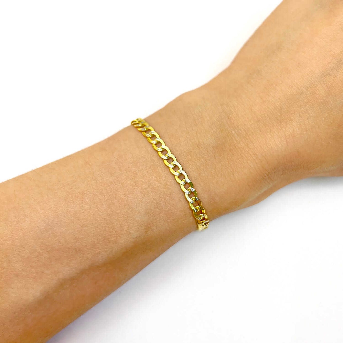 10K Real Gold 4.2mm Diamond-Cut Hollow Cuban Bracelet 7"-8"