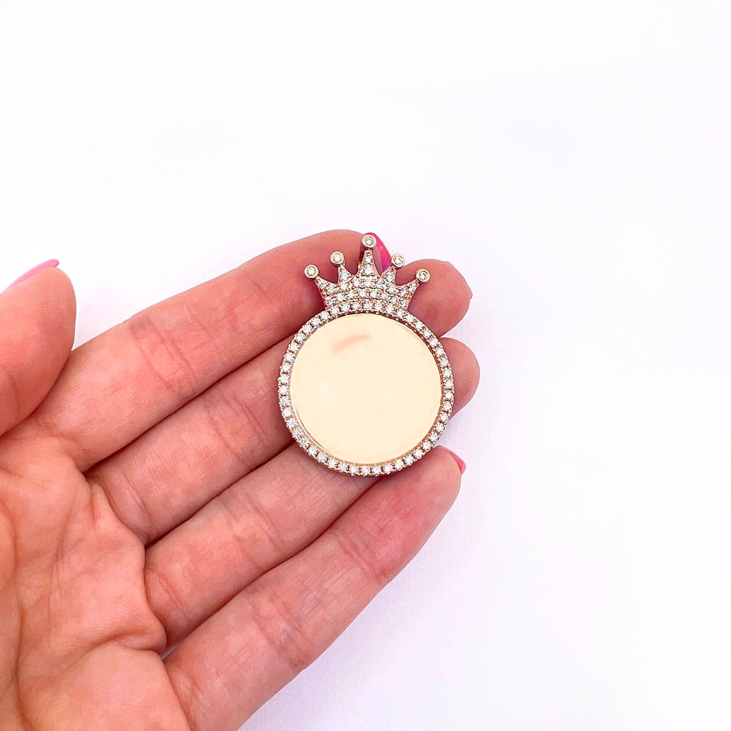 1.45CTW Real Diamond 14K Gold Medallion Memory Picture Crown Pendant 1.5"