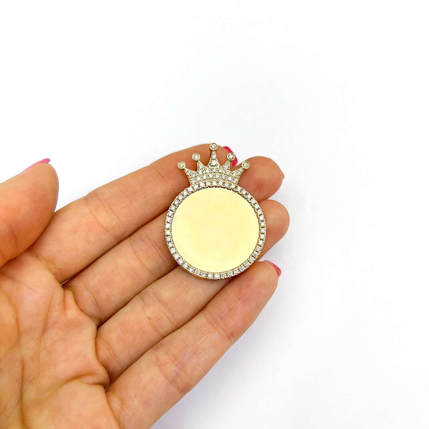 1.45CTW Natural Diamond 14K Gold Medallion Memory Picture Crown Pendant 1.5"