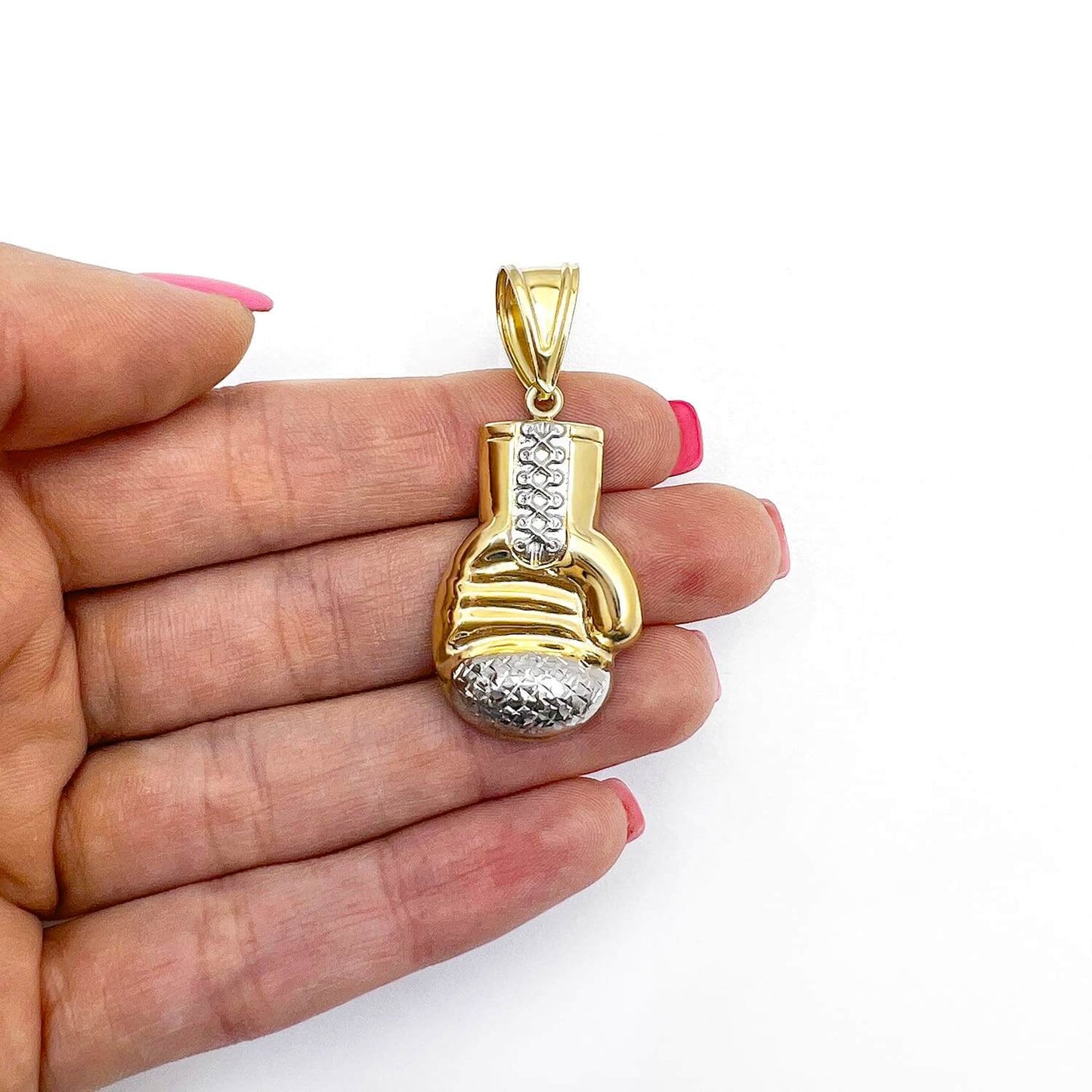 10K Yellow Gold Boxing Gloves Pendant 1.5"-1.8"