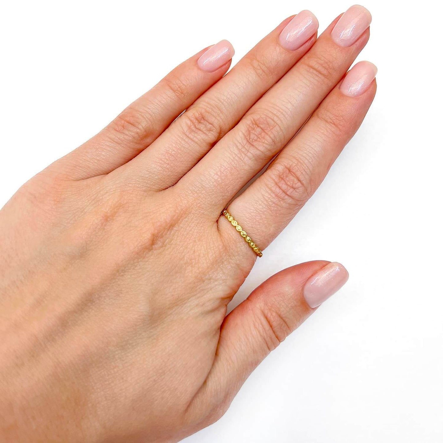 14K Gold Yellow Infinity Beads Stackable Band Ring