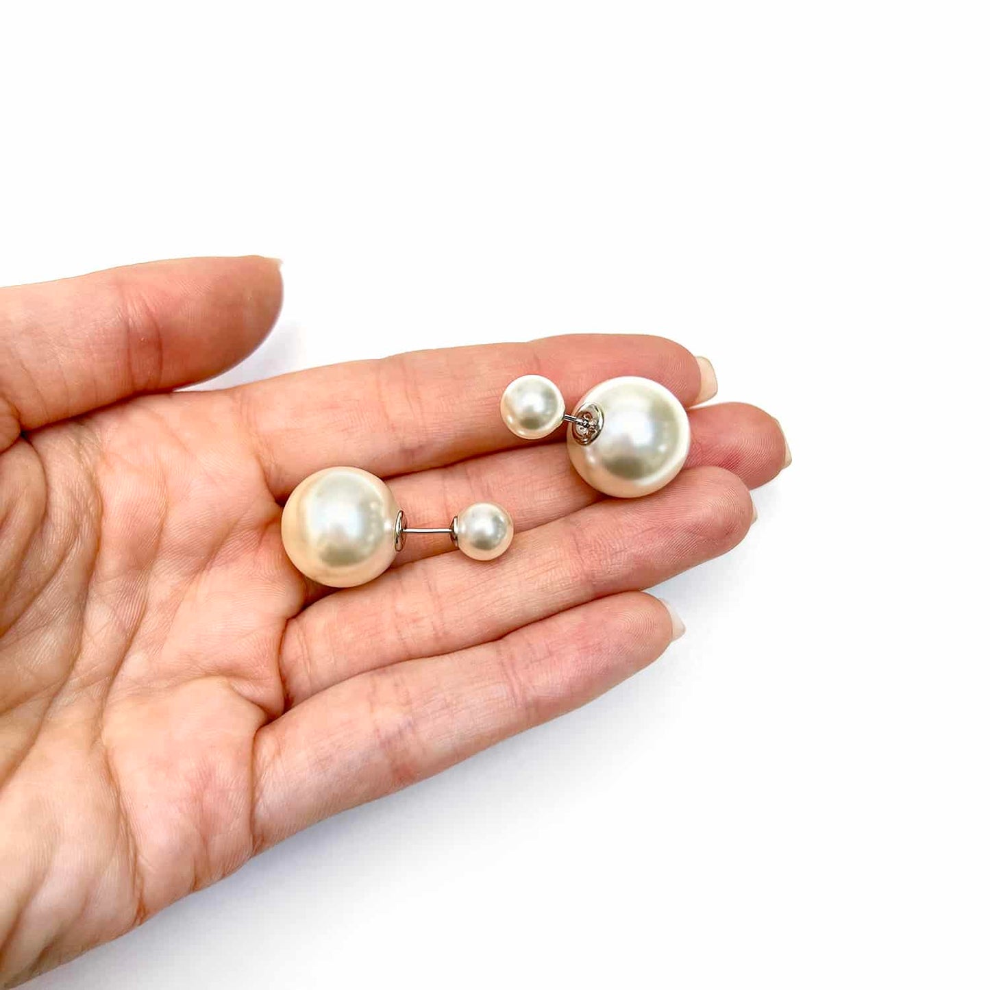 925 Sterling Silver Shell Pearl Front-Back Stud Earrings 16mm