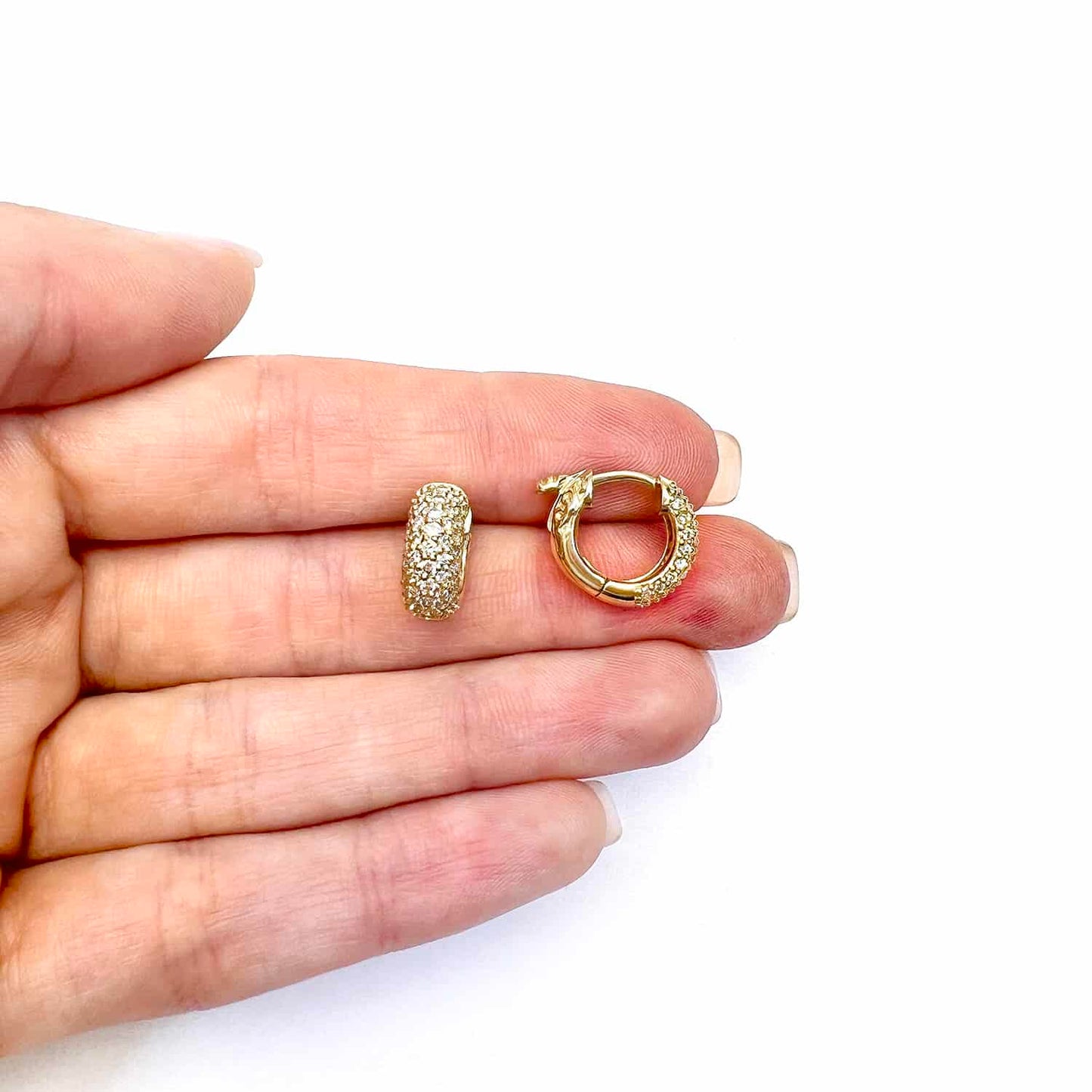 0.90CTW Real Diamond 14K Yellow & White Gold Pave Huggie Hoop Earrings 13mm