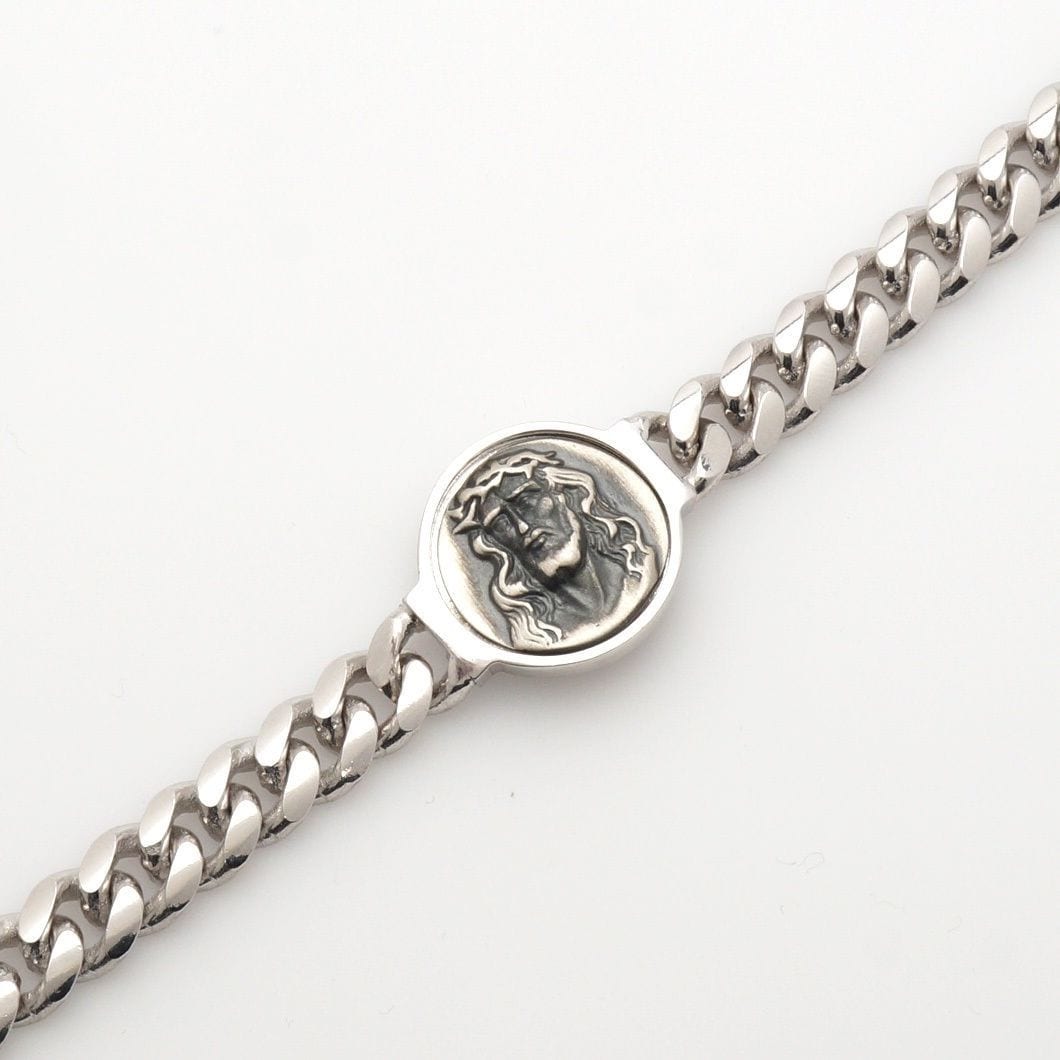 Italy 925 Sterling Silver 3D Jesus Medallion Cuban Bracelet 9"