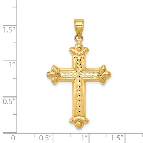 14K Gold Diamond-Cut Double Sided Reversible Cross Pendant 1.54"