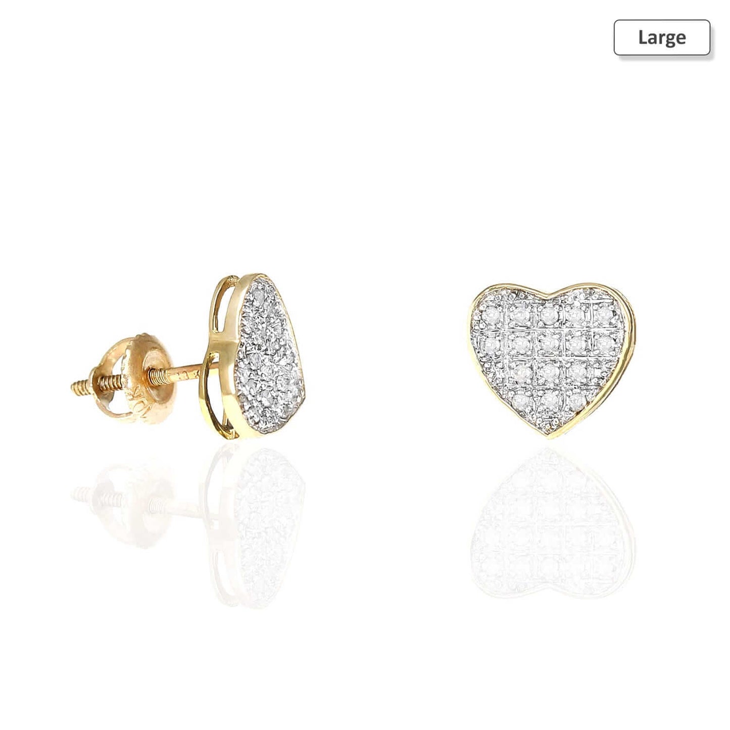 Natural Diamond 10k Yellow Gold Pave Heart Stud Earrings 6.5mm-9mm