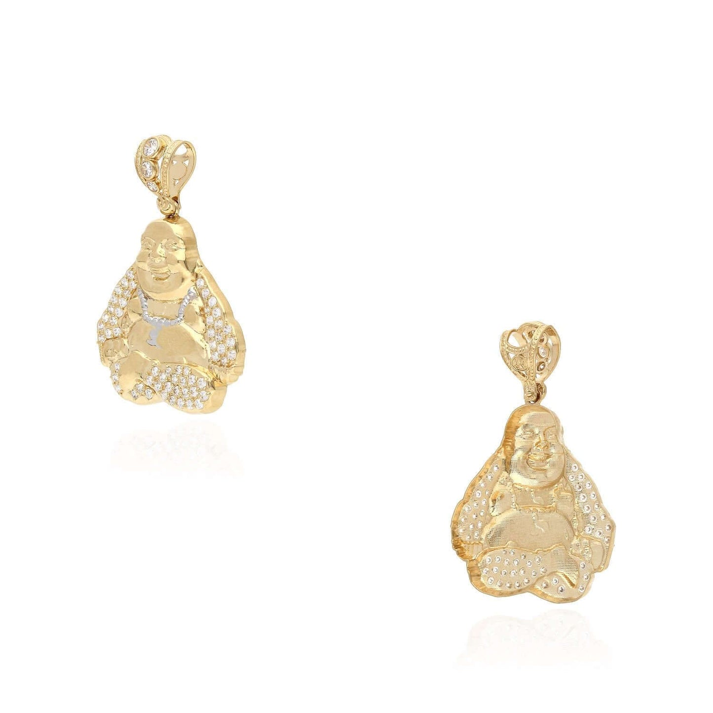 14K Solid Yellow Gold CZ Buddha Charm Pendant 1.65"-2.13"