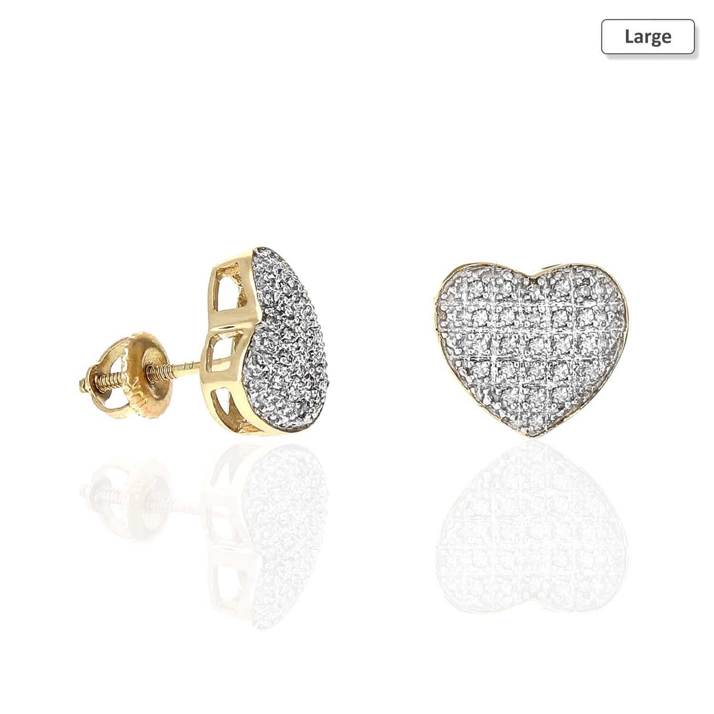 0.10Ct -0.35Ct Natural Diamond Pave Heart Stud Earrings 10k Yellow Gold