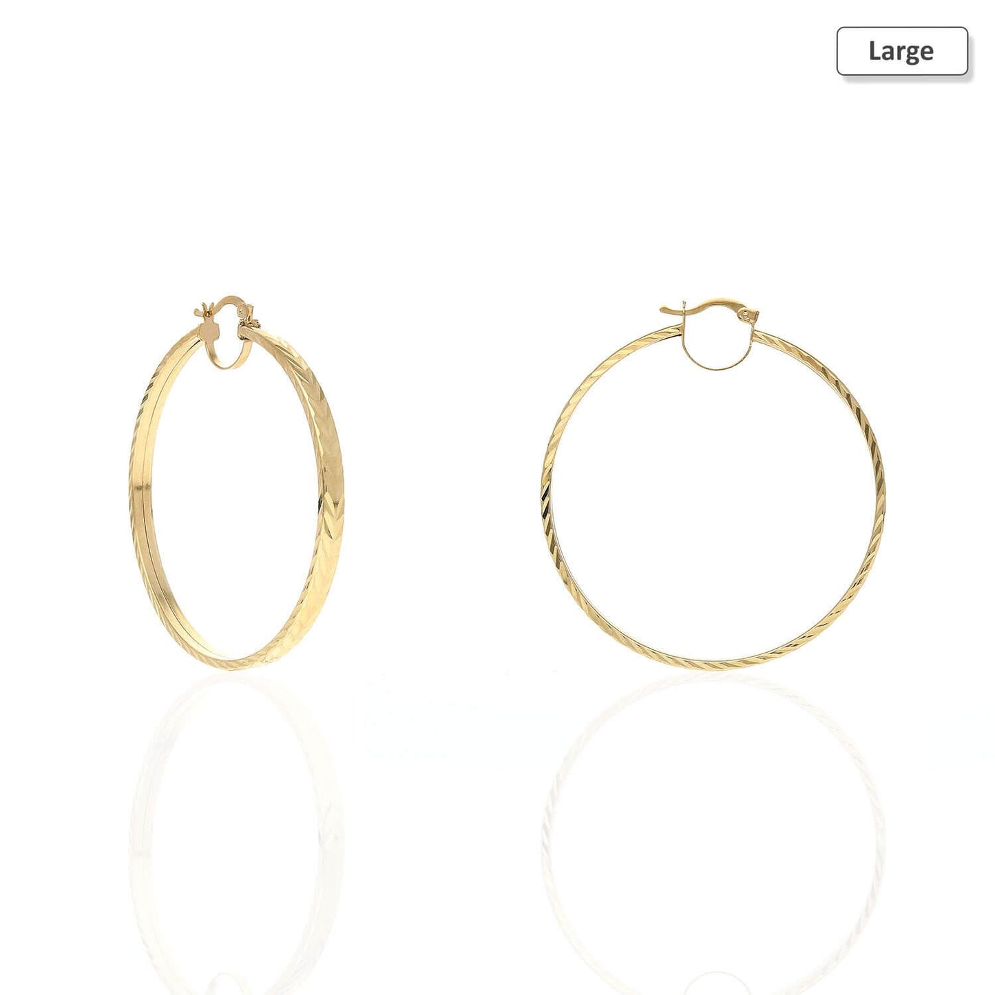 14K Yellow Gold Flat Tube Diamond Cut Hoop Earrings 35mm 46mm 51mm