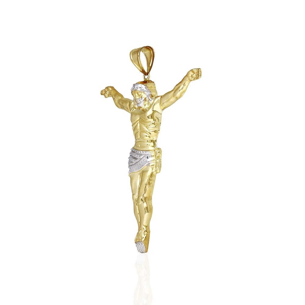 10K Gold Two-Tone Yellow White Gold Jesus Crucifix Pendant 1.57"-3.62"