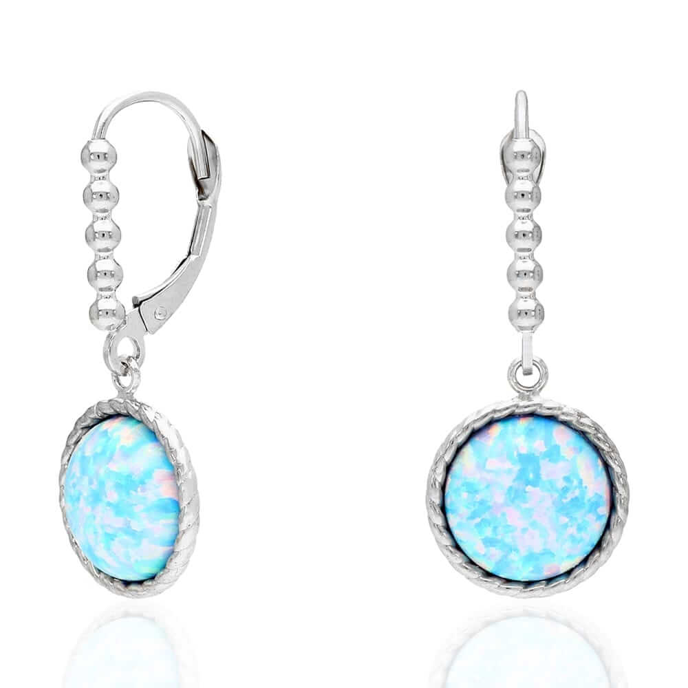 14K Real Gold Yellow, White Twisted Bezel Fire Opal Leverback Earrings 11.5mm