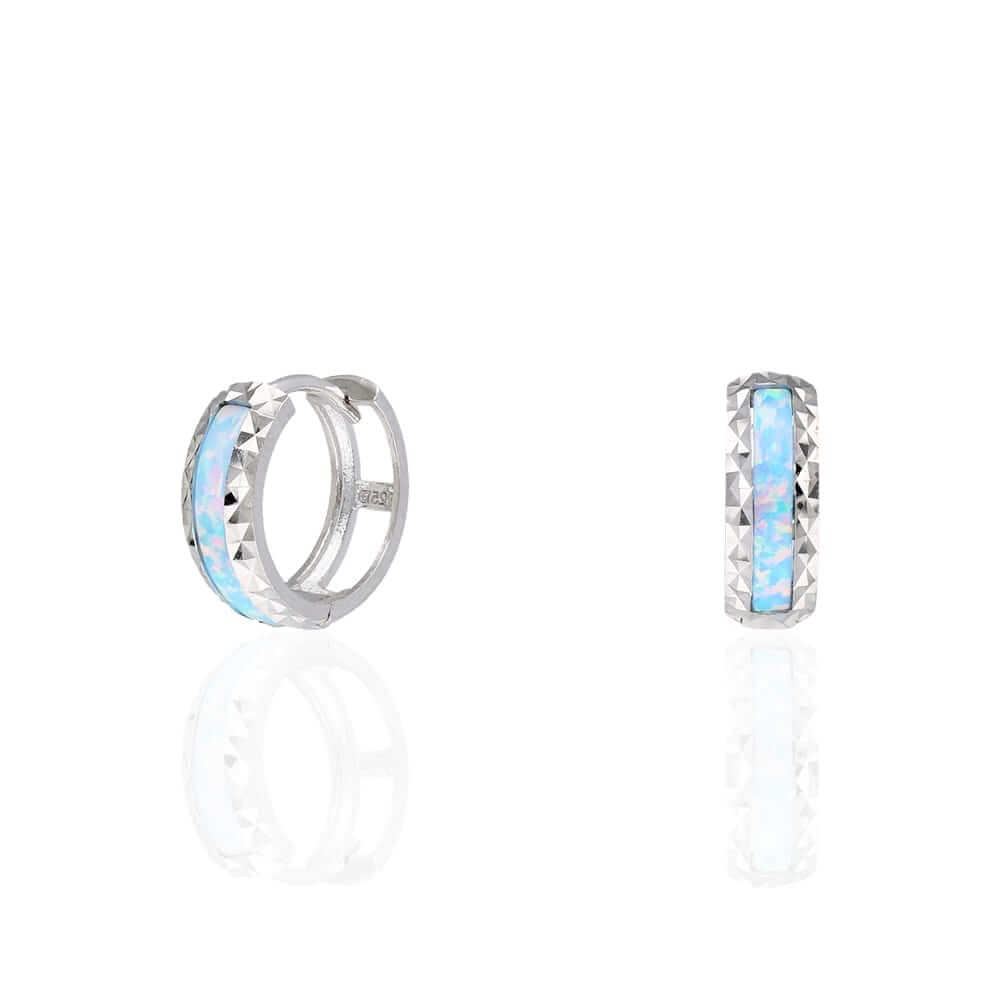 925 Sterling Silver Diamond-Cut Fire Opal Huggie Hoop Earrings 0.55"