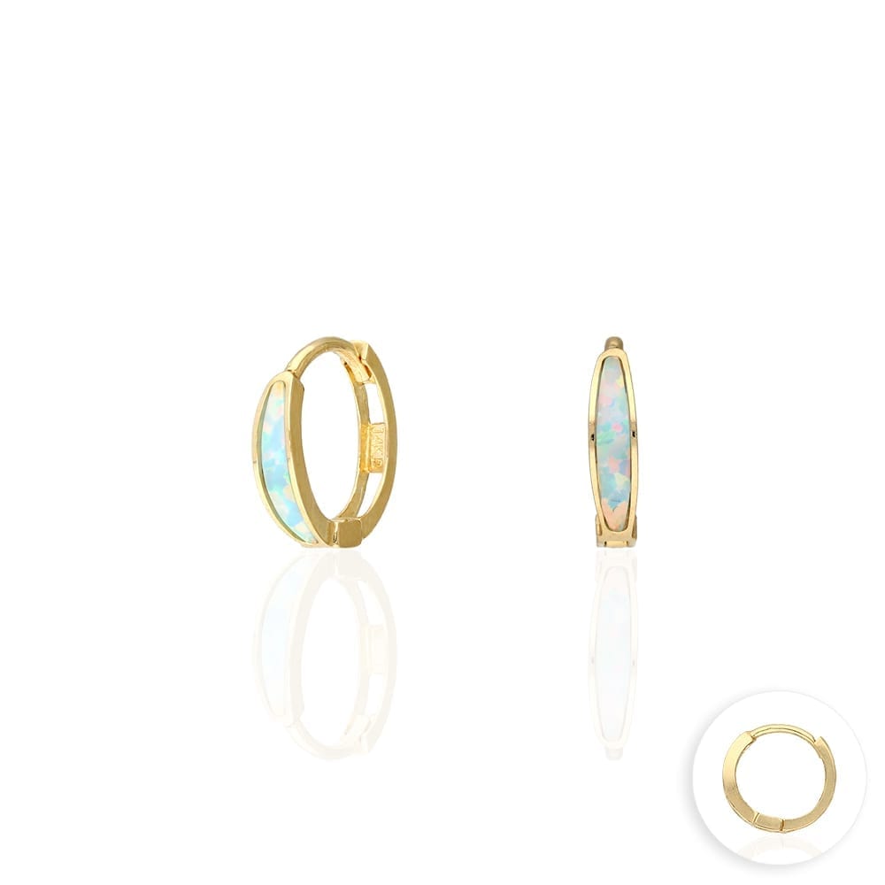 14k Yellow Gold Multicolor Fire Opal Huggie Hoop Earrings 0.4"