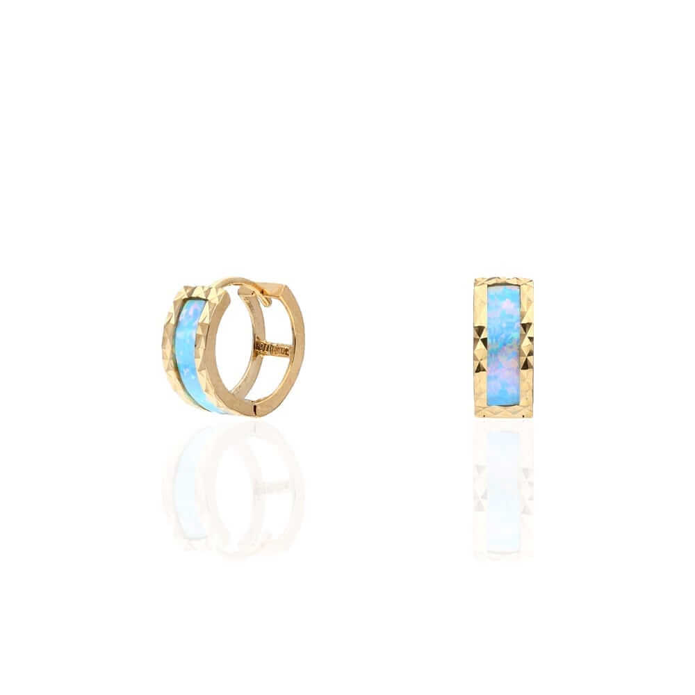 14k Yellow Gold Diamond-Cut Fire Opal Huggie Hoop Earrings 0.5"