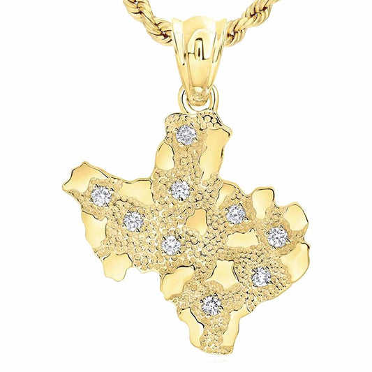 0.60CTW Natural Diamond 10K Yellow Gold Texas Map Nugget Pendant 1.85"