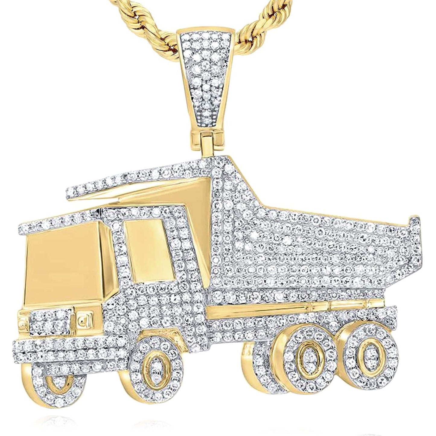 1.60CTW Natural Diamond 10K Yellow Gold Truck Pendant 1.5"