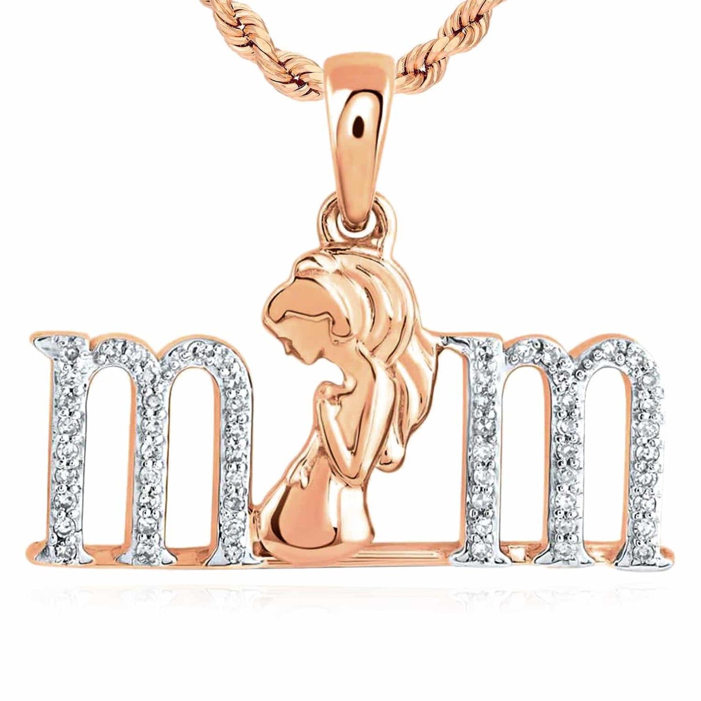 0.12CTW Natural Diamond 10K Gold Yellow Rose "mom" Expecting Pendant 0.69"