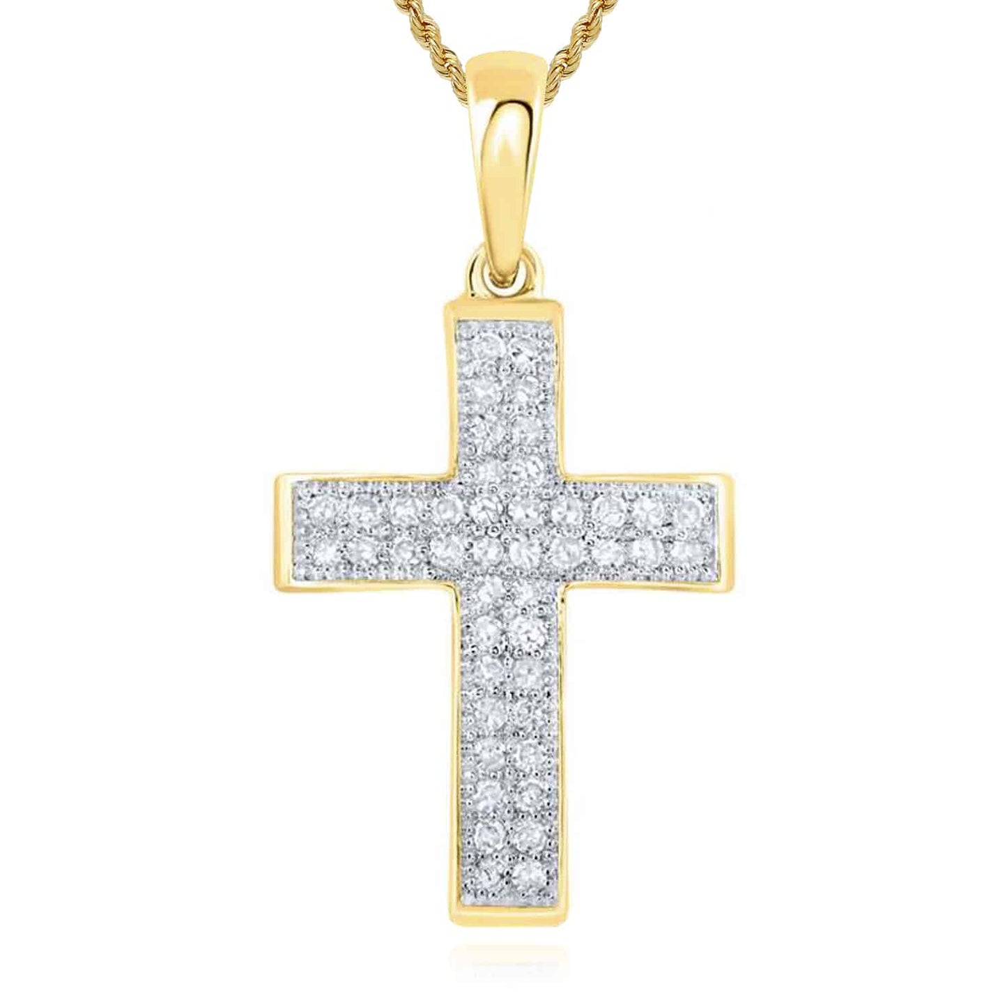 .22CTW Real Diamond 10K Real Gold Modern Cross Pendant 0.95"