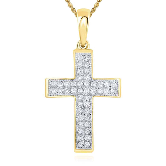 .22CTW Natural Diamond 10K Gold Modern Cross Pendant 0.95"