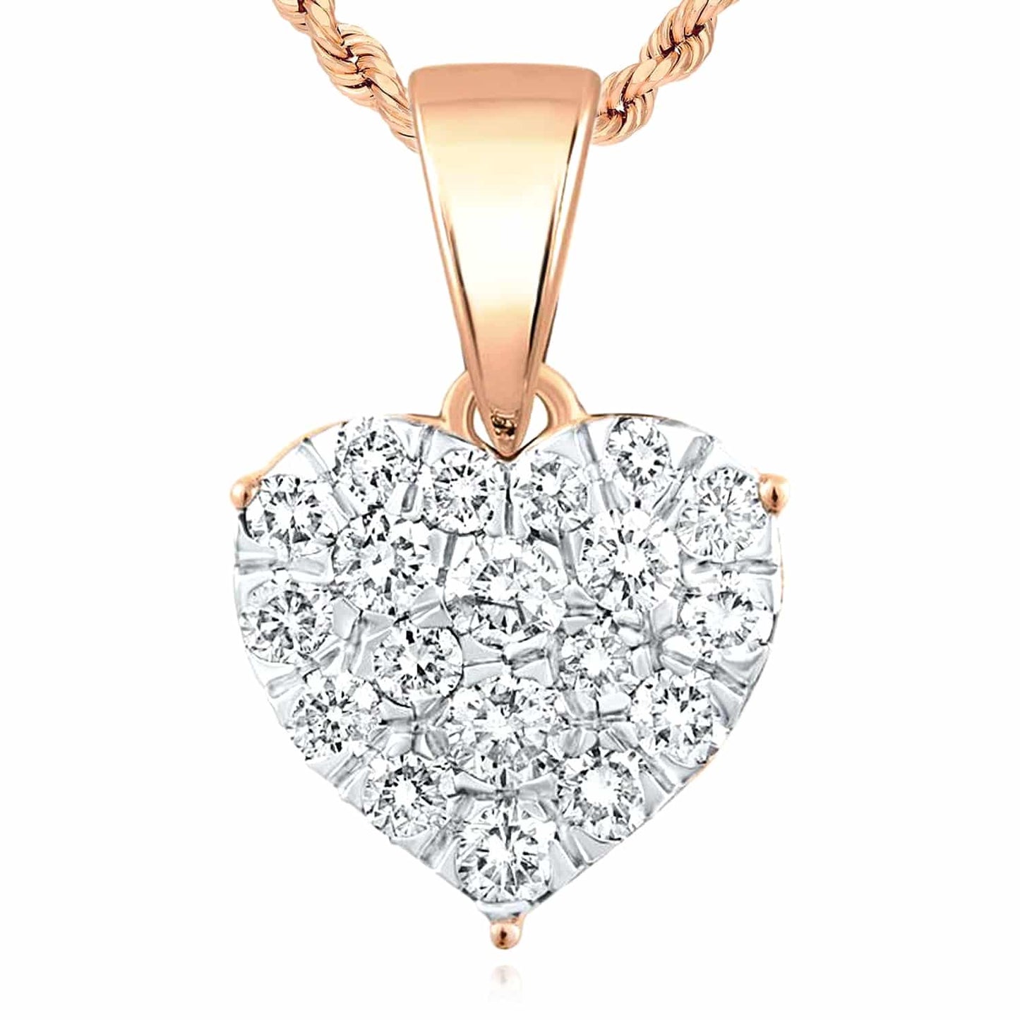 0.16CTW-0.25CTW Natural Diamond 10K Gold Yellow White Rose Cluster Heart Pendant