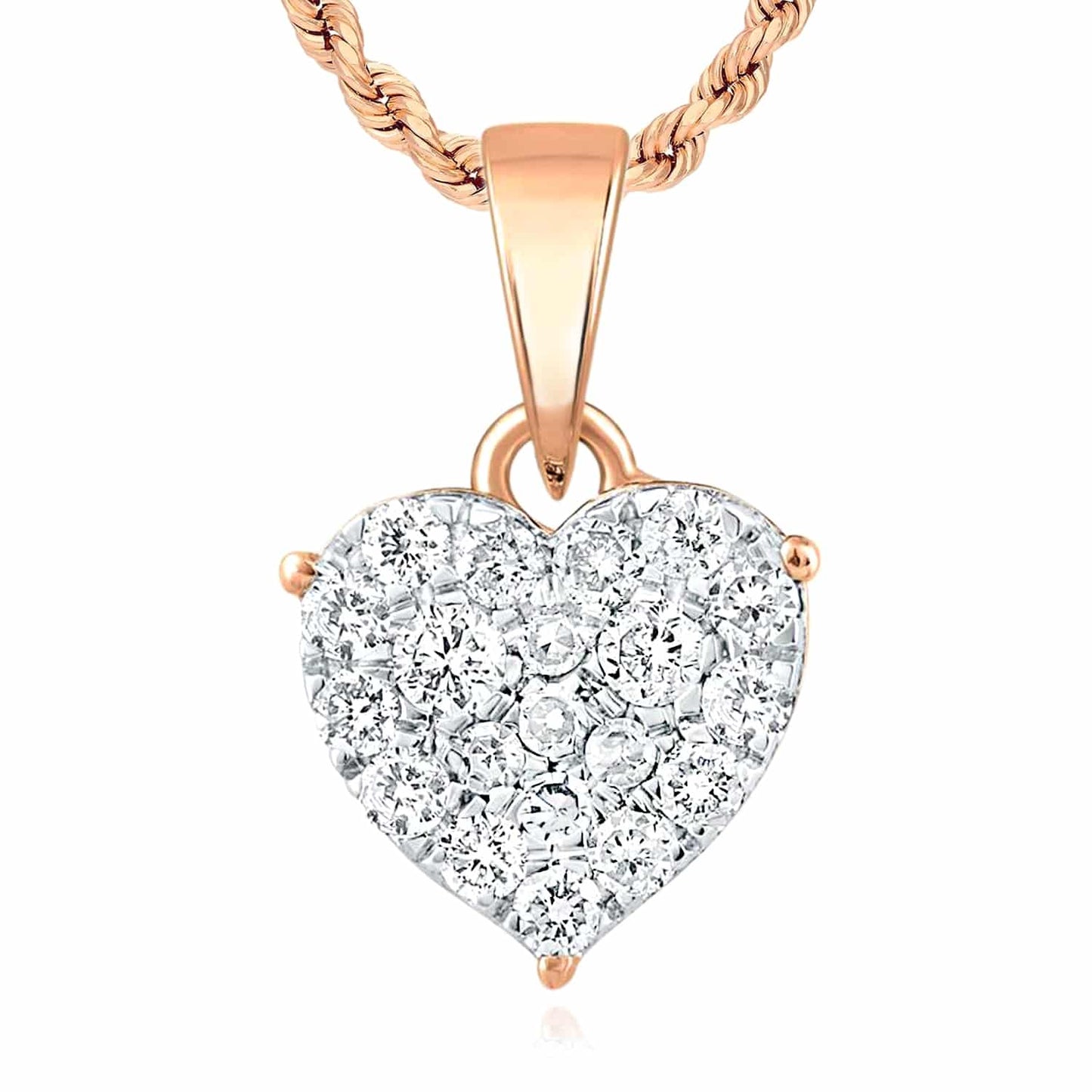 0.16CTW-0.25CTW Natural Diamond 10K Gold Yellow White Rose Cluster Heart Pendant