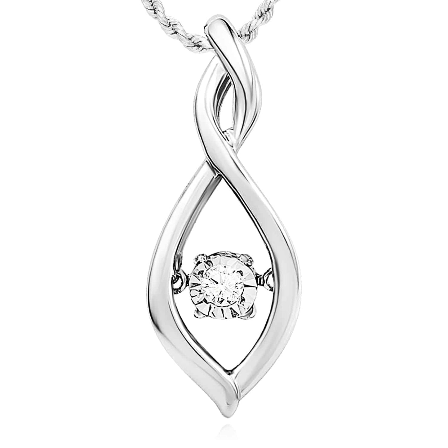 Real Diamond Sterling Silver Yellow White Teardrop Infinity Pendant 0.9"