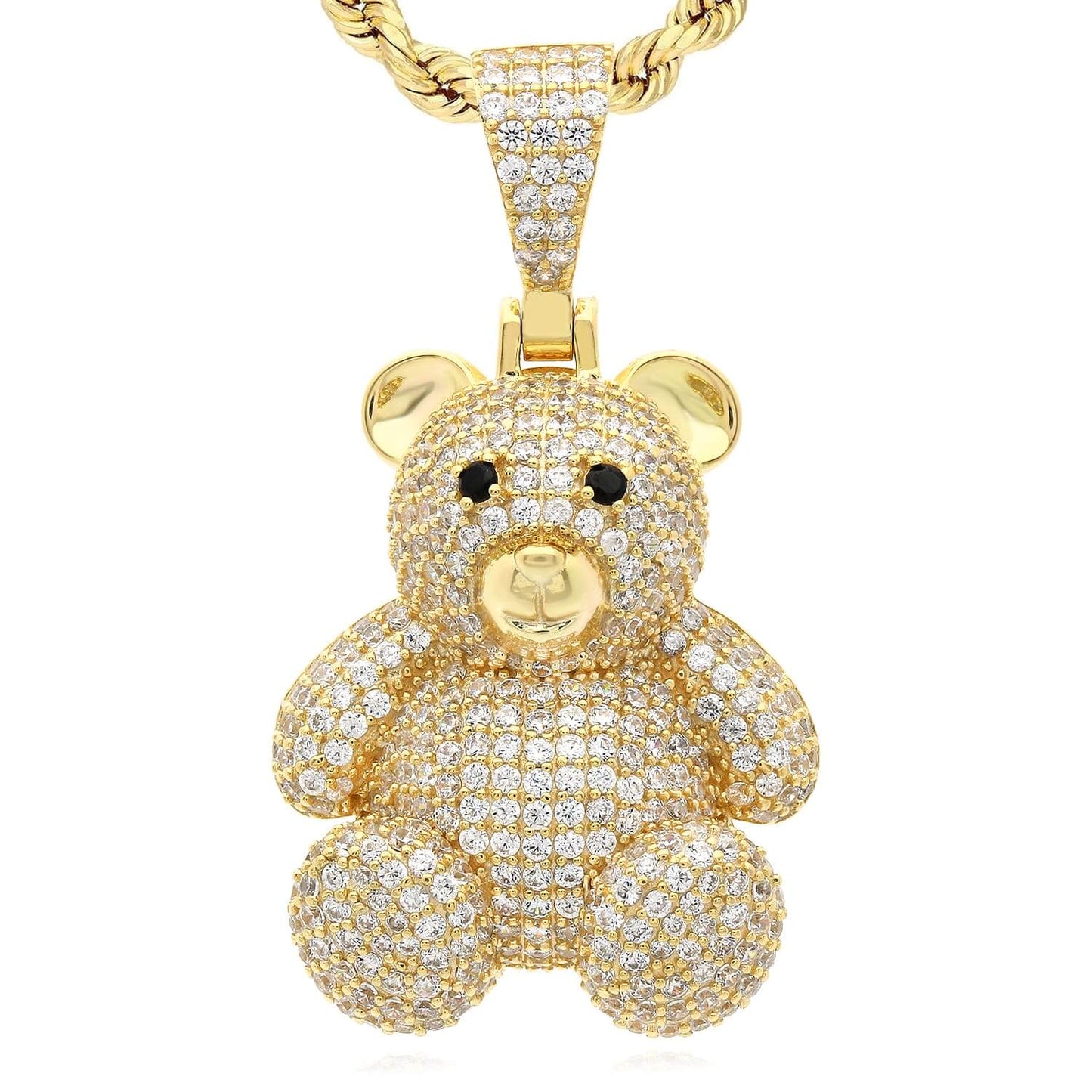 Sterling Silver 4.20CTW CZ Yellow White Pave Bear Pendant 1.6"