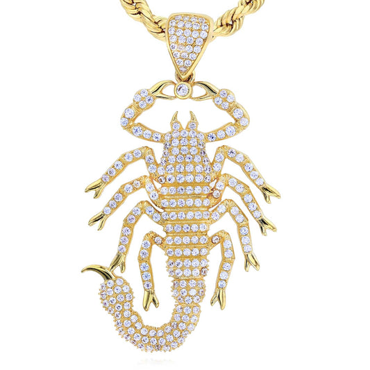 14K Gold CZ Scorpion Pendant 2.1"