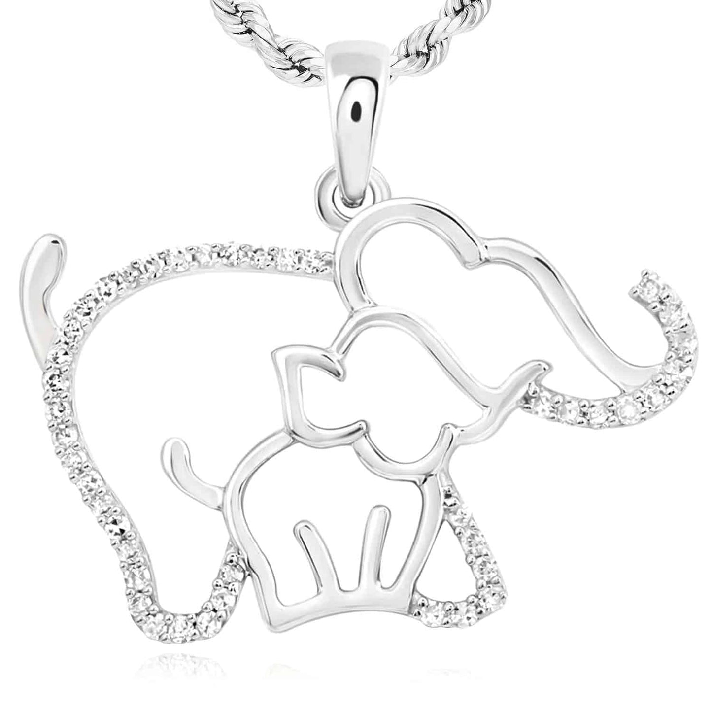 0.12CTW Natural Diamond 10K Gold Yellow White Mother Baby Elephant Pendant 0.8"