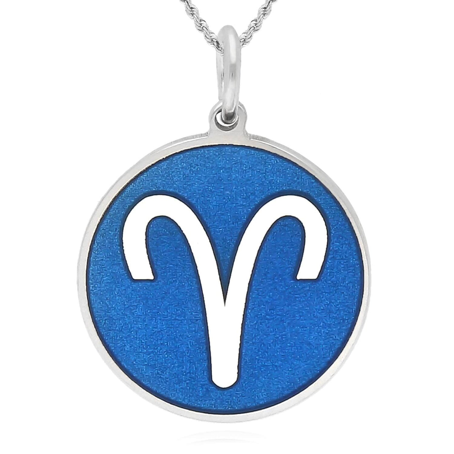 Sterling Silver Round Blue Zodiac Signs Pendant 0.7"