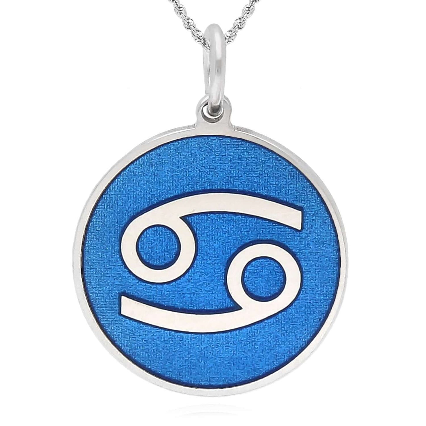Sterling Silver Round Blue Zodiac Signs Pendant 0.7"