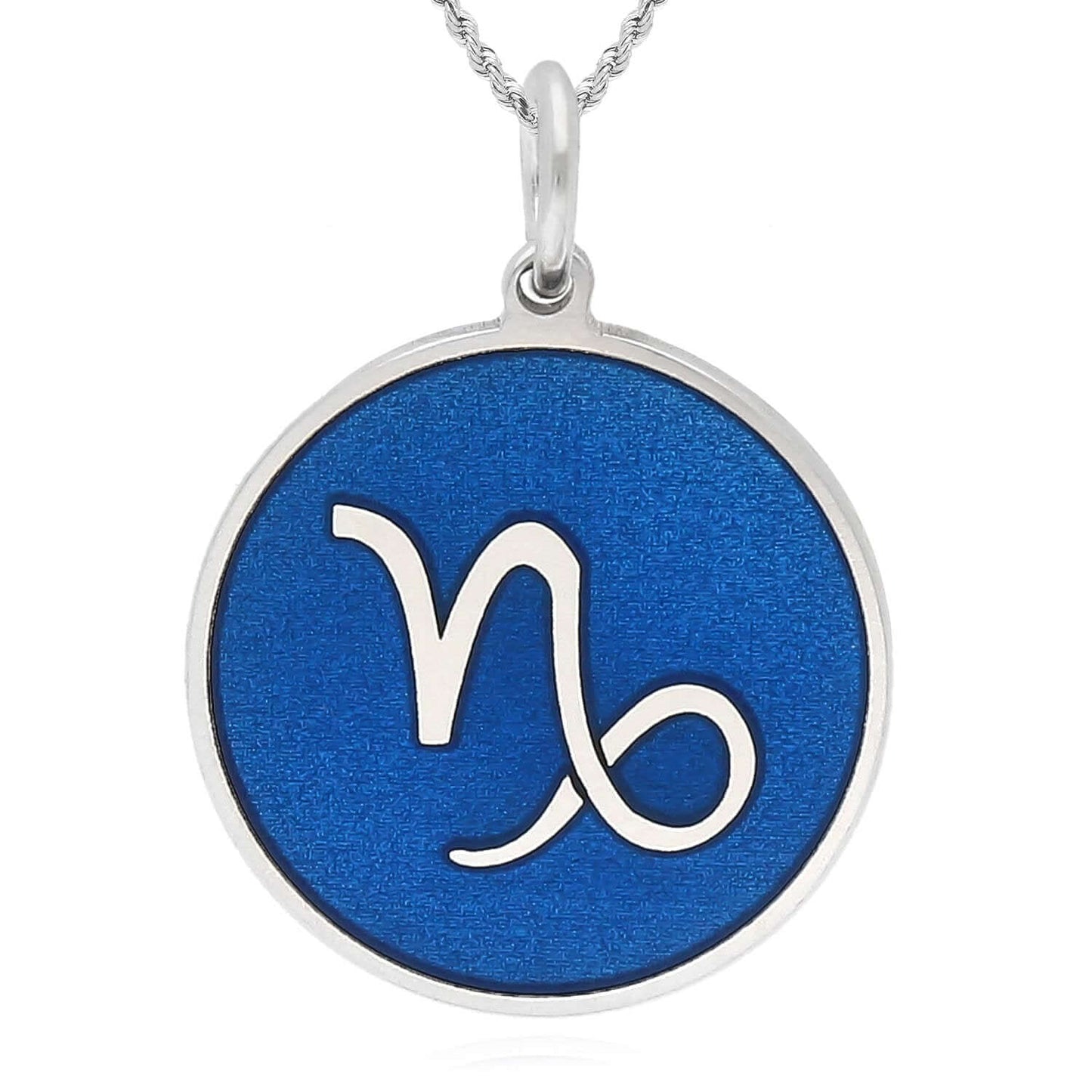 Sterling Silver Round Blue Zodiac Signs Pendant 0.7"