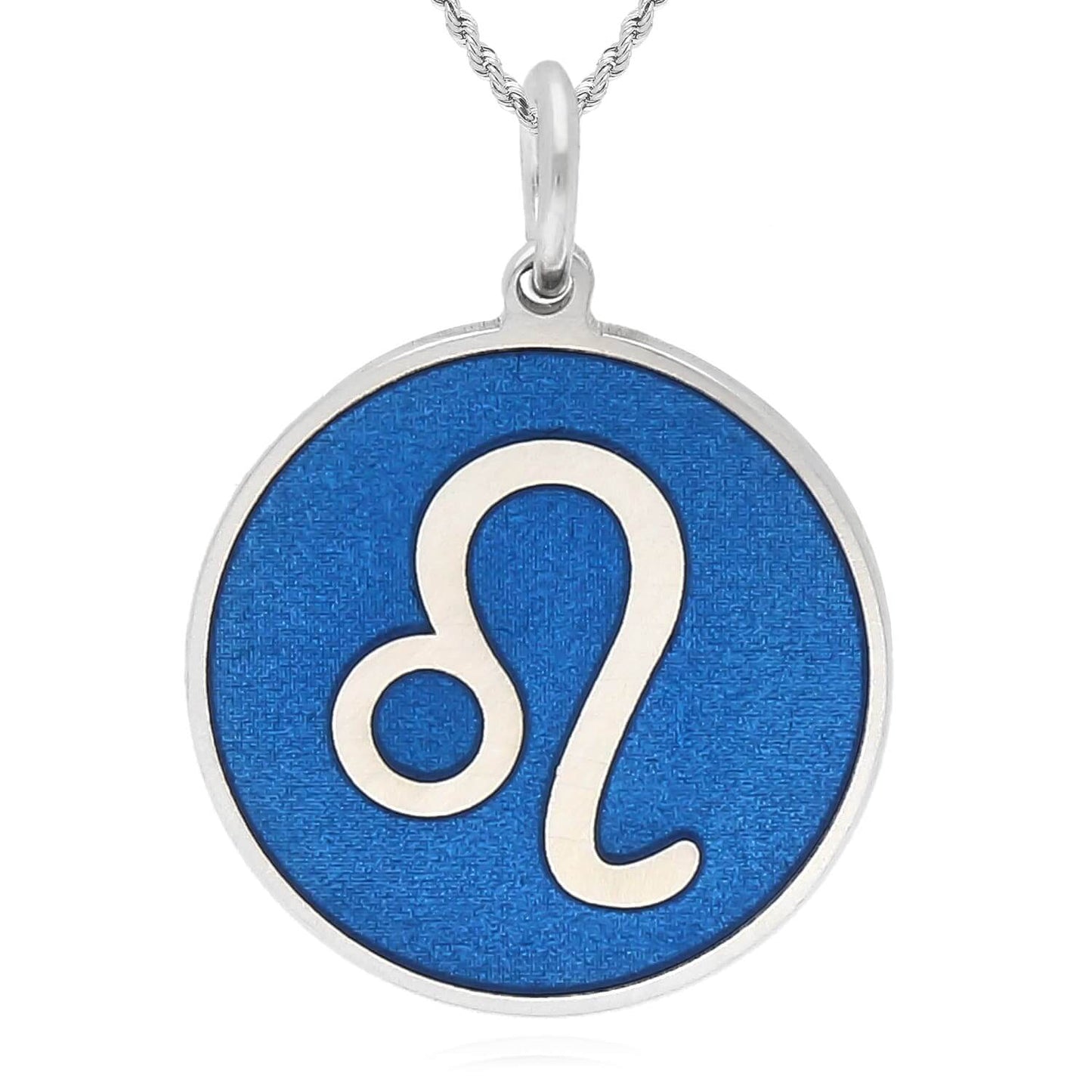 Sterling Silver Round Blue Zodiac Signs Pendant 0.7"