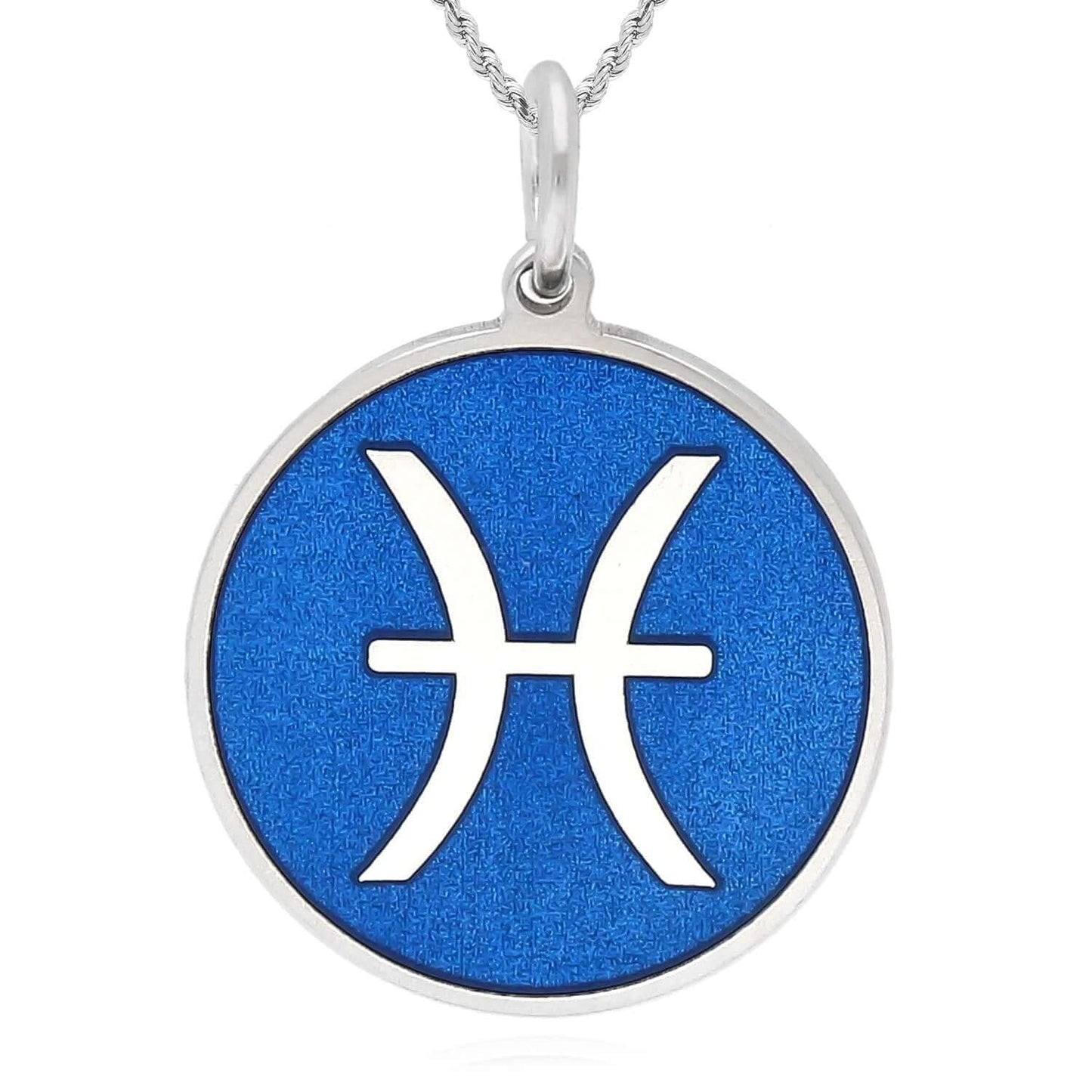 Sterling Silver Round Blue Zodiac Signs Pendant 0.7"