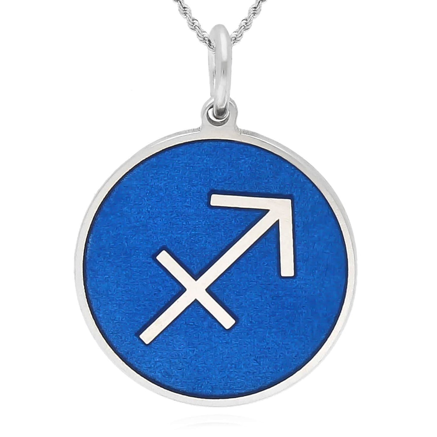 Sterling Silver Round Blue Zodiac Signs Pendant 0.7"