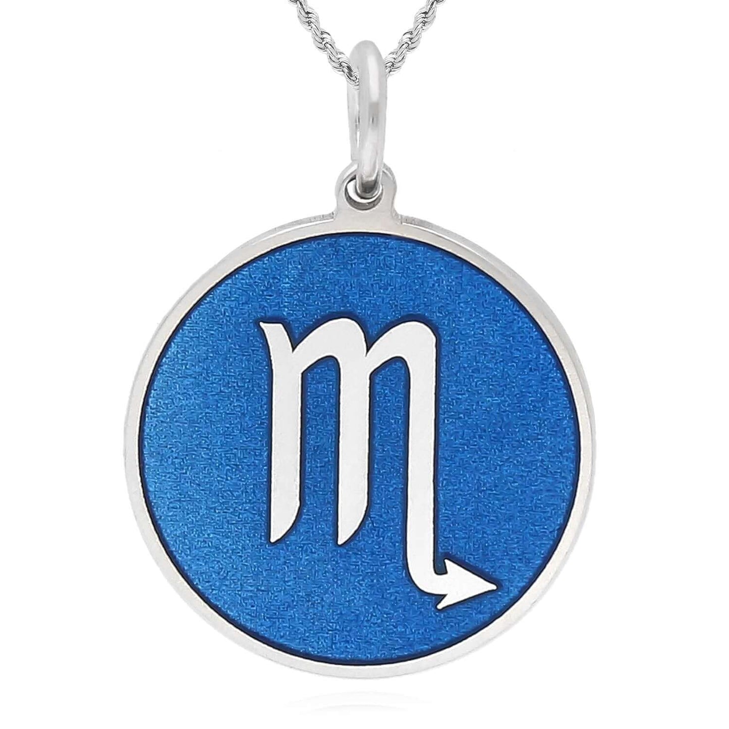 Sterling Silver Round Blue Zodiac Signs Pendant 0.7"