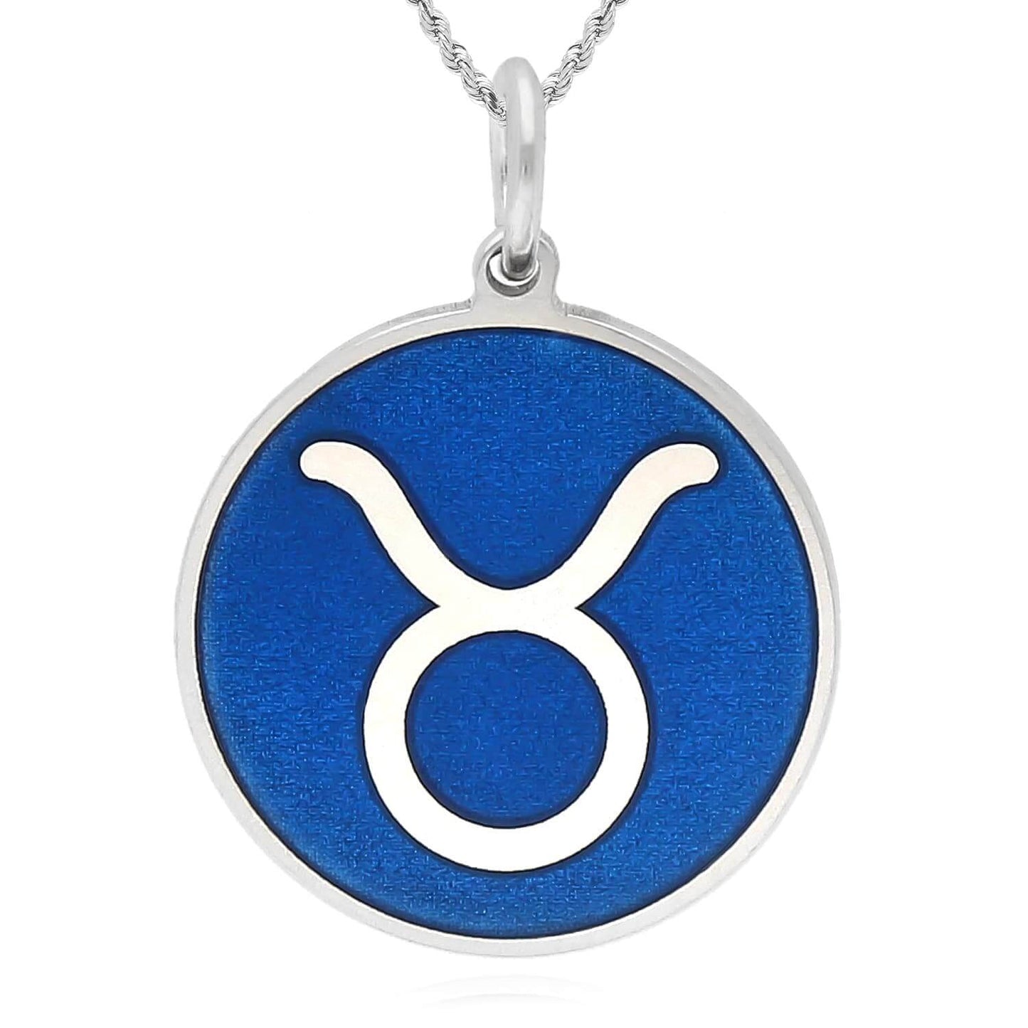 Sterling Silver Round Blue Zodiac Signs Pendant 0.7"