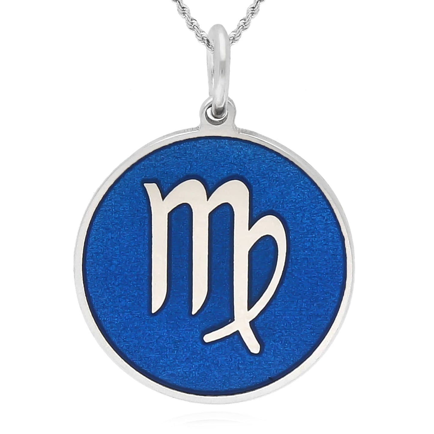 Sterling Silver Round Blue Zodiac Signs Pendant 0.7"