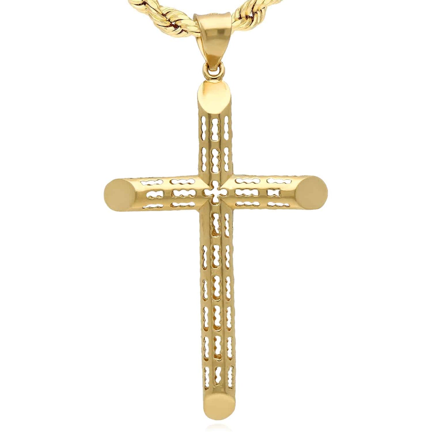 14K Real Gold Openwork Filigree Cross Pendant 2.3"