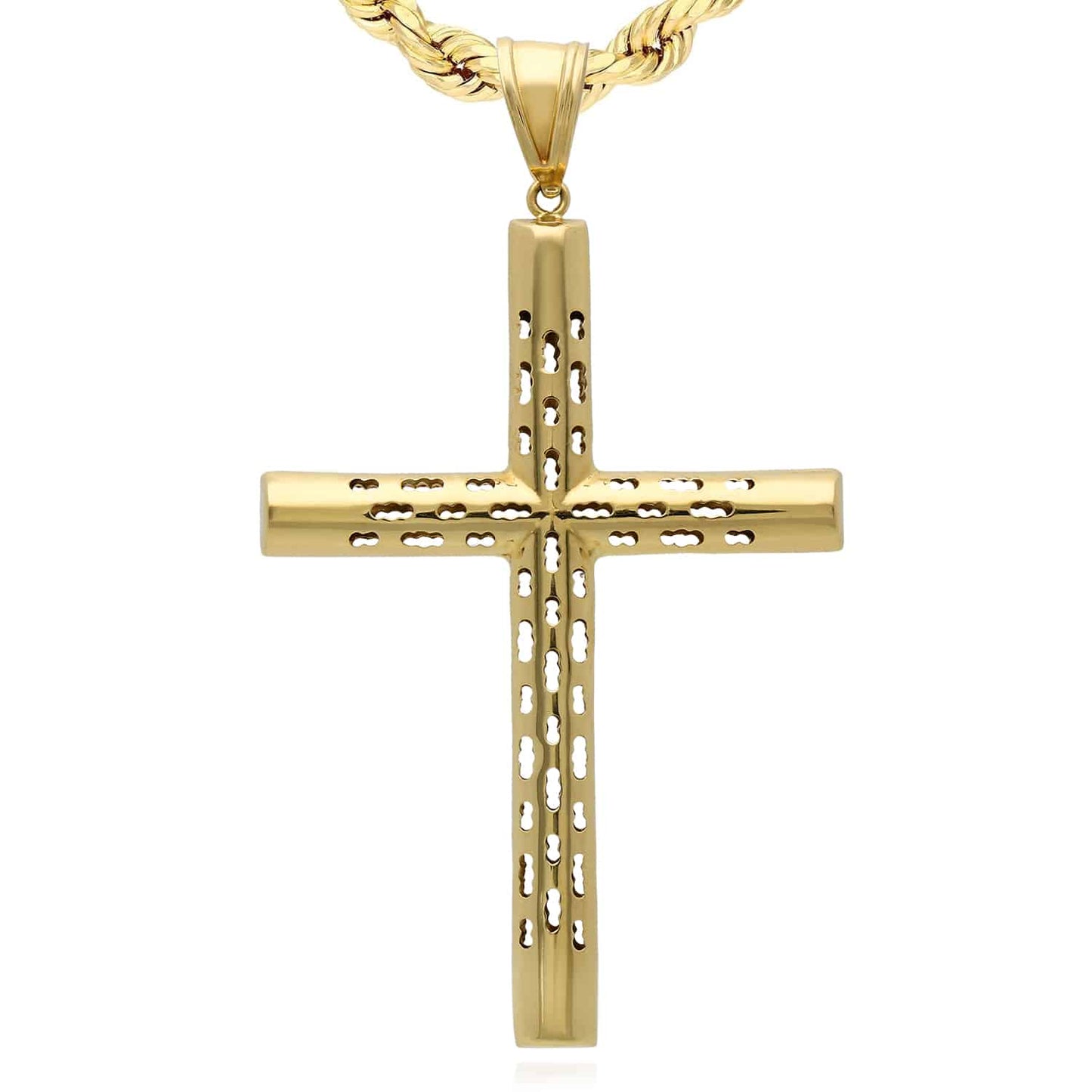 14K Real Gold Cut-Through Ornaments Cross Pendant 3.2"